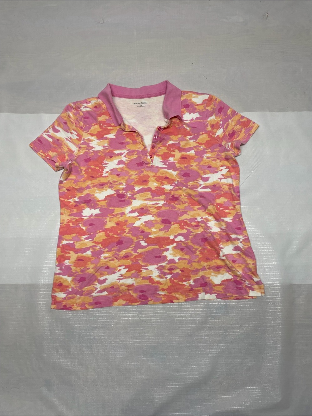 Studio Works Pink & Orange Women’s Polo Top Sz: Medium
